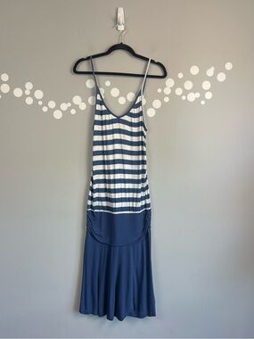 Beachtime Faux Two Piece Maxi Dress US 4 Navy White Striped Ruched